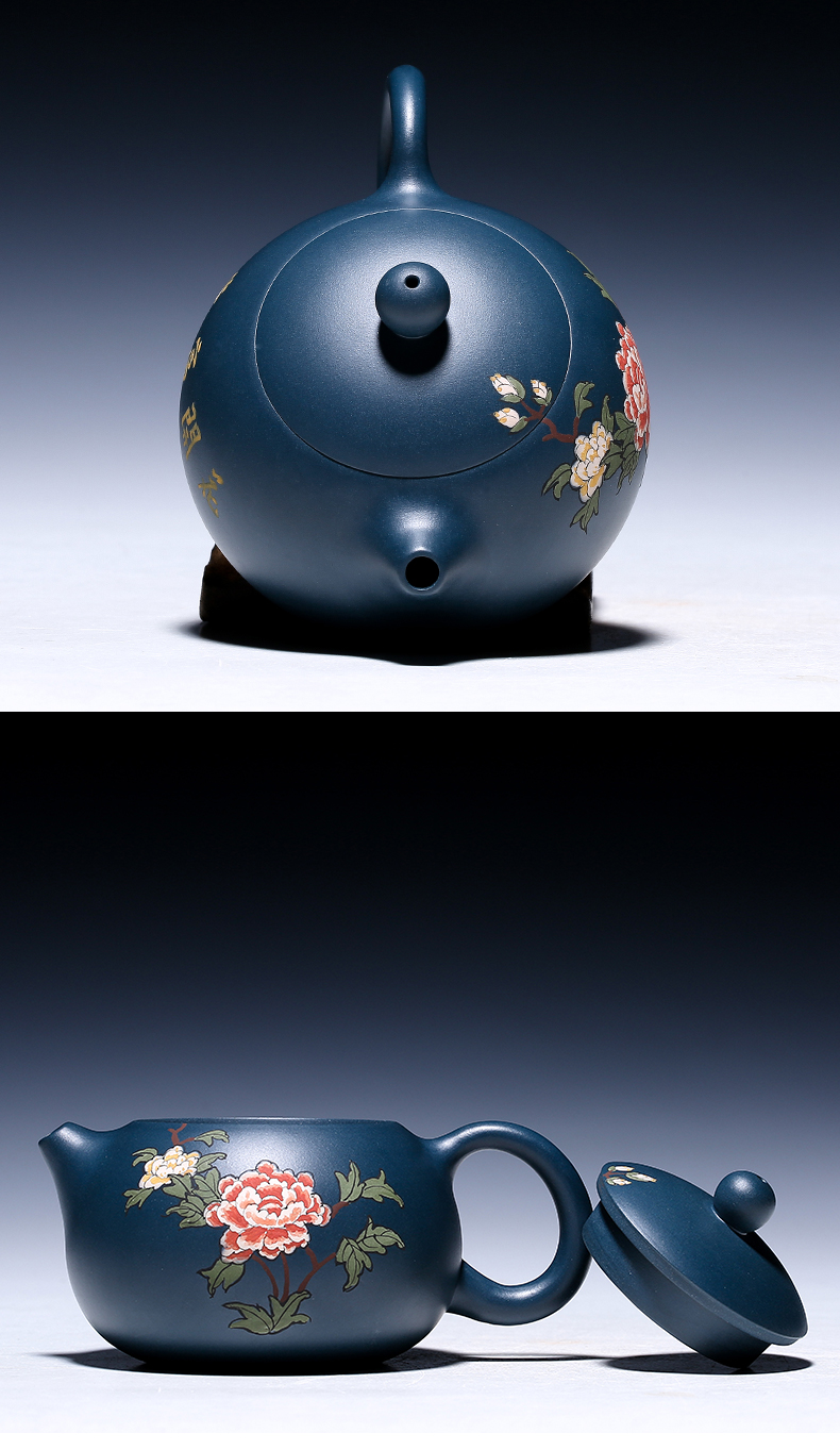 純手工紫砂壺，小巧琺瑯印花紫砂壺