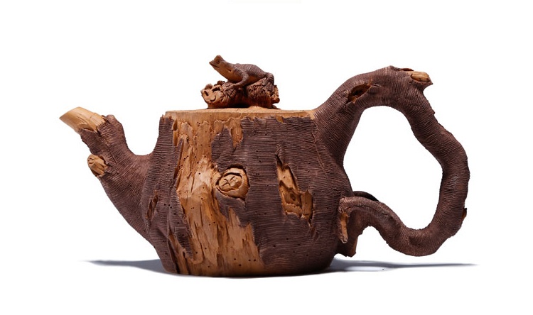 仿木外皮紫砂壺，創(chuàng)意木樁手工雕刻紫砂壺